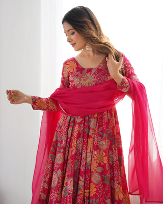 Pink Chanderi Printed Kediya Kurta Palazzo ClothsVilla