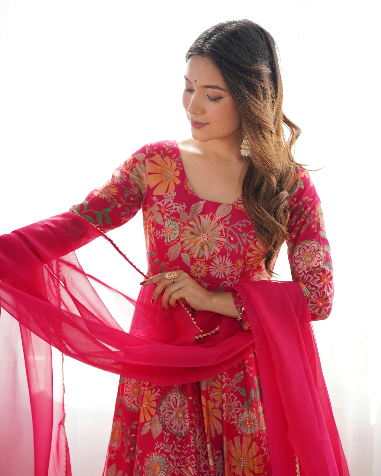 Pink Chanderi Printed Kediya Kurta Palazzo ClothsVilla