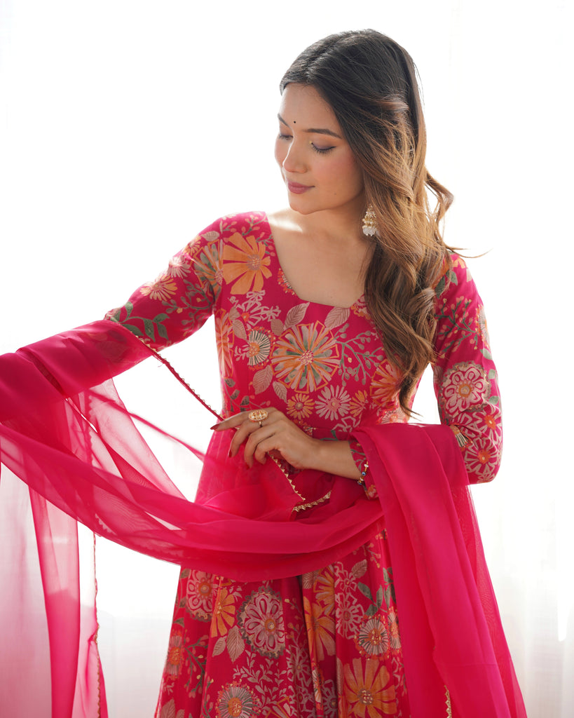 Pink Chanderi Printed Kediya Kurta Palazzo ClothsVilla