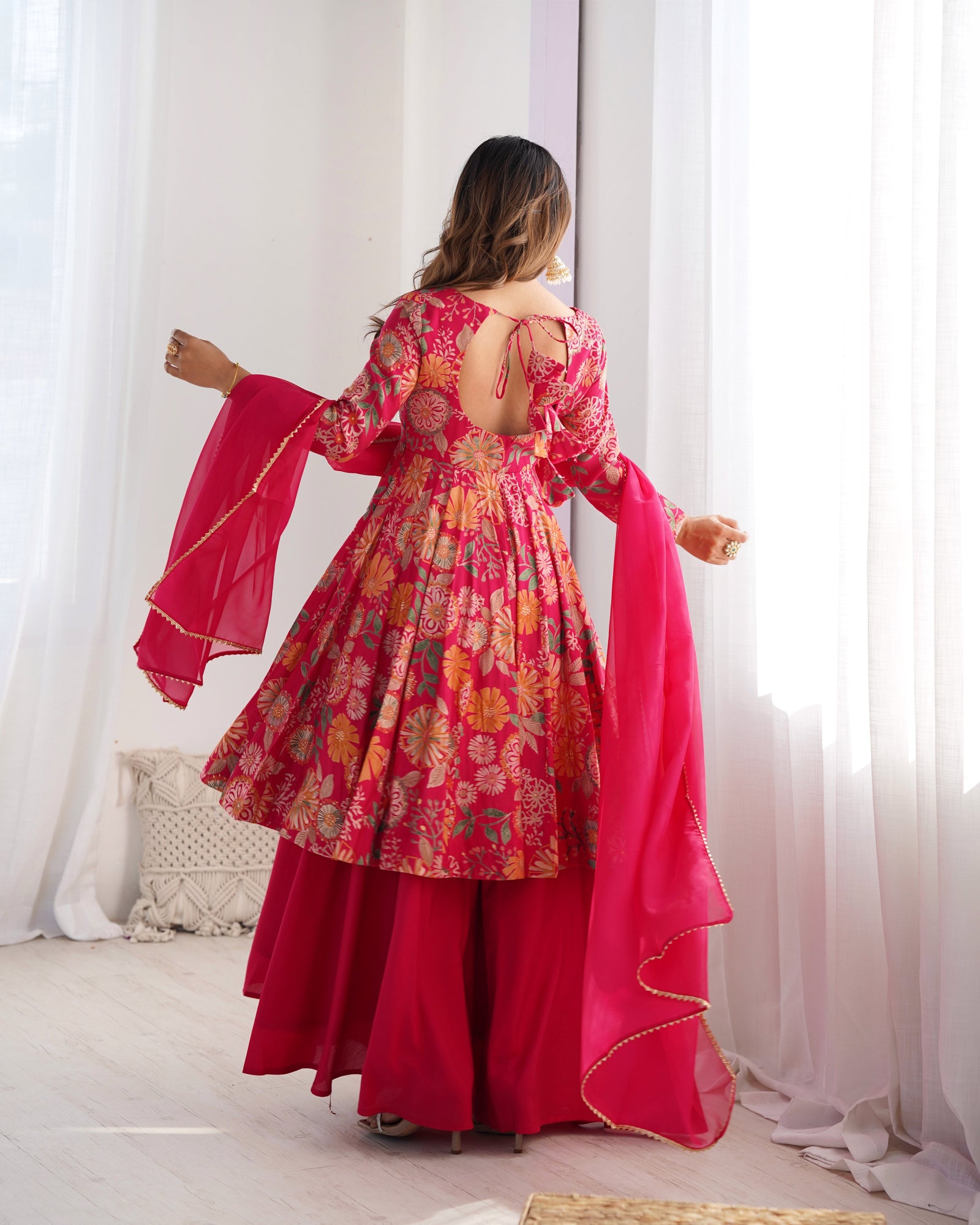 Pink Chanderi Printed Kediya Kurta Palazzo ClothsVilla