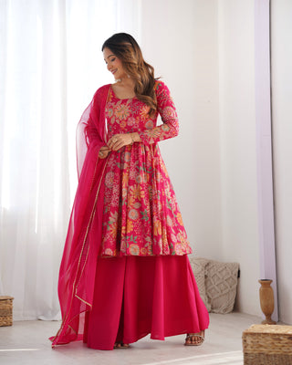 Pink Chanderi Printed Kediya Kurta Palazzo ClothsVilla