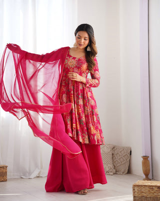 Pink Chanderi Printed Kediya Kurta Palazzo ClothsVilla