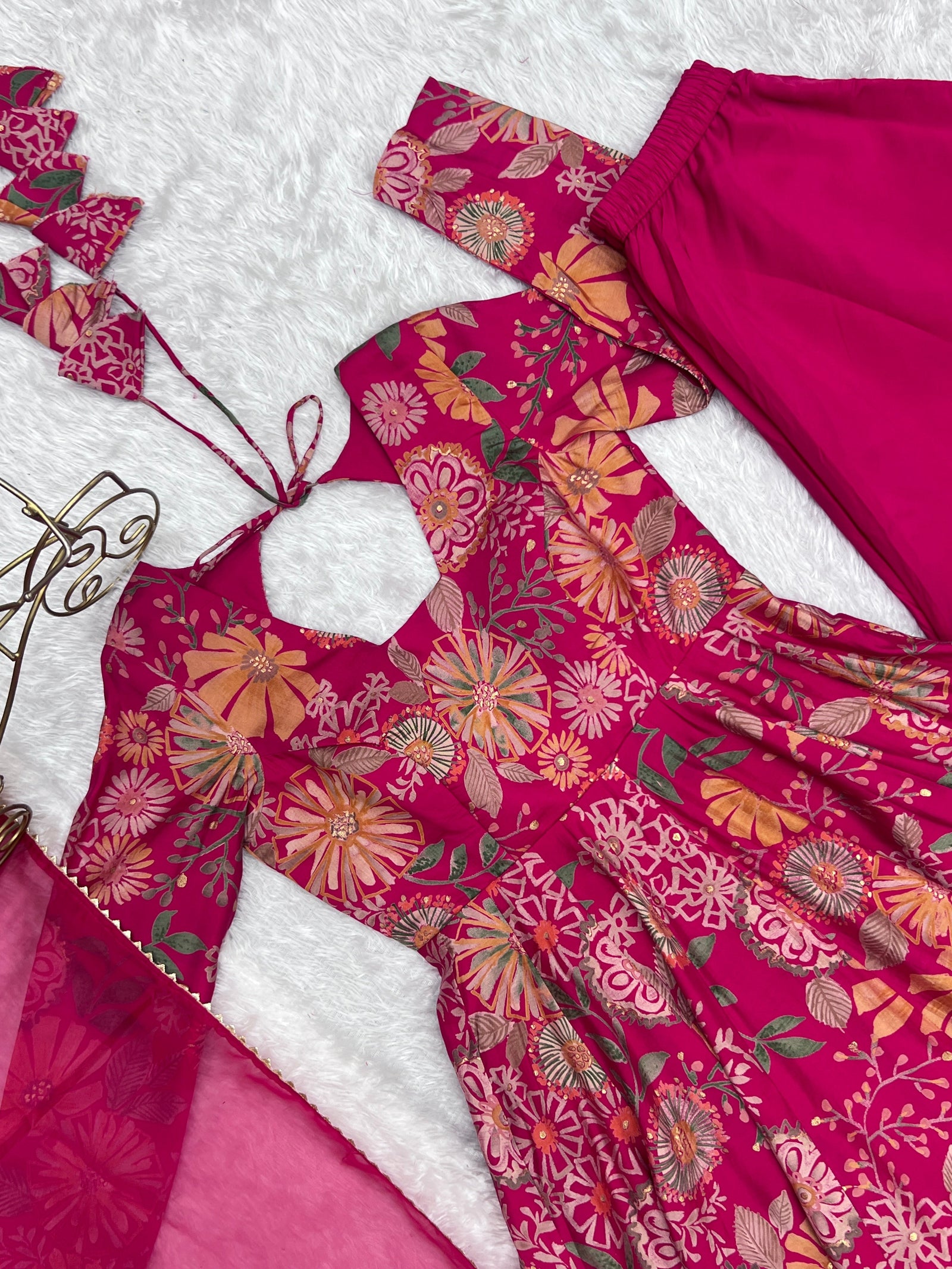 Pink Chanderi Printed Kediya Kurta Palazzo ClothsVilla