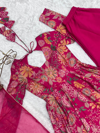 Pink Chanderi Printed Kediya Kurta Palazzo ClothsVilla