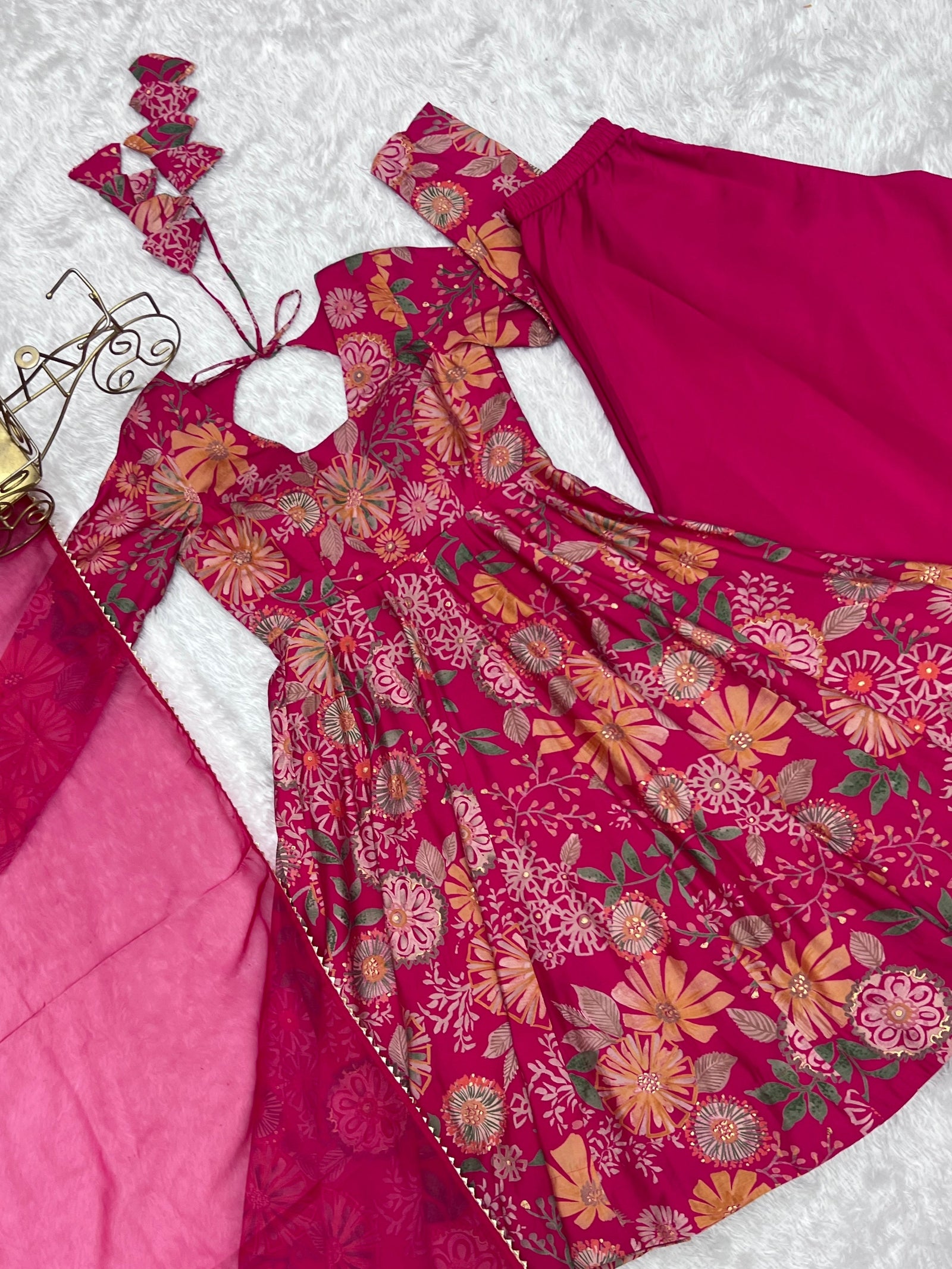 Pink Chanderi Printed Kediya Kurta Palazzo ClothsVilla