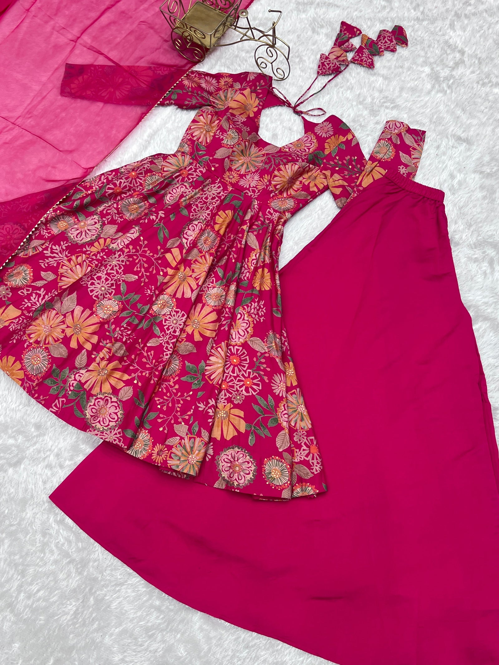 Pink Chanderi Printed Kediya Kurta Palazzo ClothsVilla