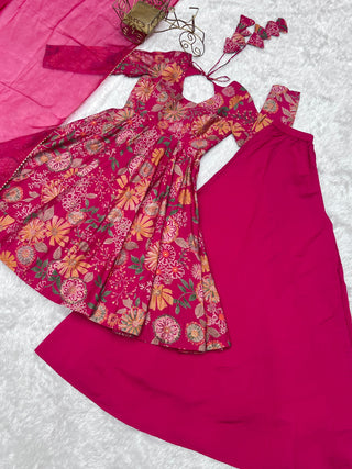 Pink Chanderi Printed Kediya Kurta Palazzo ClothsVilla
