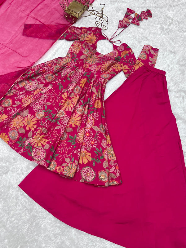 Pink Chanderi Printed Kediya Kurta Palazzo ClothsVilla