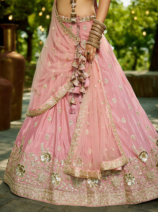 Pink Chiffon Semi-Stitched Lehenga Choli Set with Heavy Sequin & Embroidery ClothsVilla