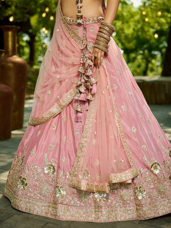 Pink Chiffon Semi-Stitched Lehenga Choli Set with Heavy Sequin & Embroidery ClothsVilla