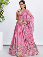 Load image into Gallery viewer, Pink Chiffon Sequined Lehenga Choli Set with Thread Embroidery &amp; Printed Dupatta ClothsVilla