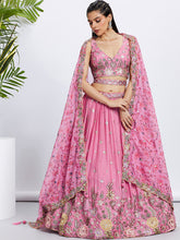 Load image into Gallery viewer, Pink Chiffon Sequined Lehenga Choli Set with Thread Embroidery &amp; Printed Dupatta ClothsVilla