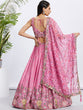 Load image into Gallery viewer, Pink Chiffon Sequined Lehenga Choli Set with Thread Embroidery &amp; Printed Dupatta ClothsVilla