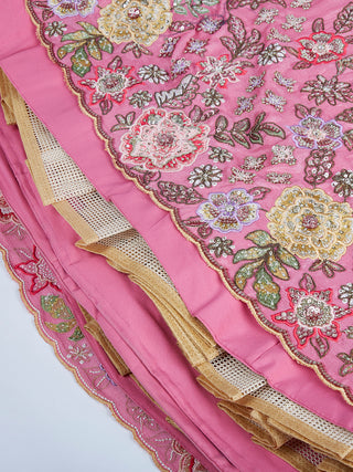 Pink Chiffon Sequined Lehenga Choli Set with Thread Embroidery & Printed Dupatta ClothsVilla
