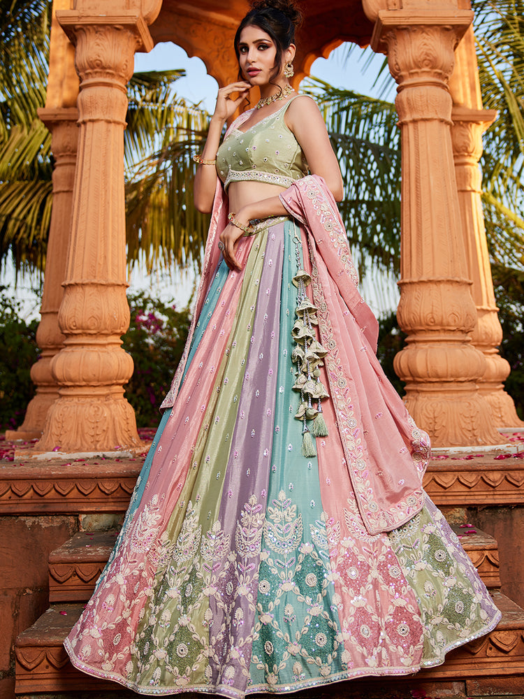 Pink Chiffon Sequinse embroidery Semi-Stitched Lehenga choli & Dupatta ClothsVilla