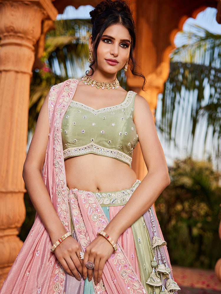 Pink Chiffon Sequinse embroidery Semi-Stitched Lehenga choli & Dupatta ClothsVilla
