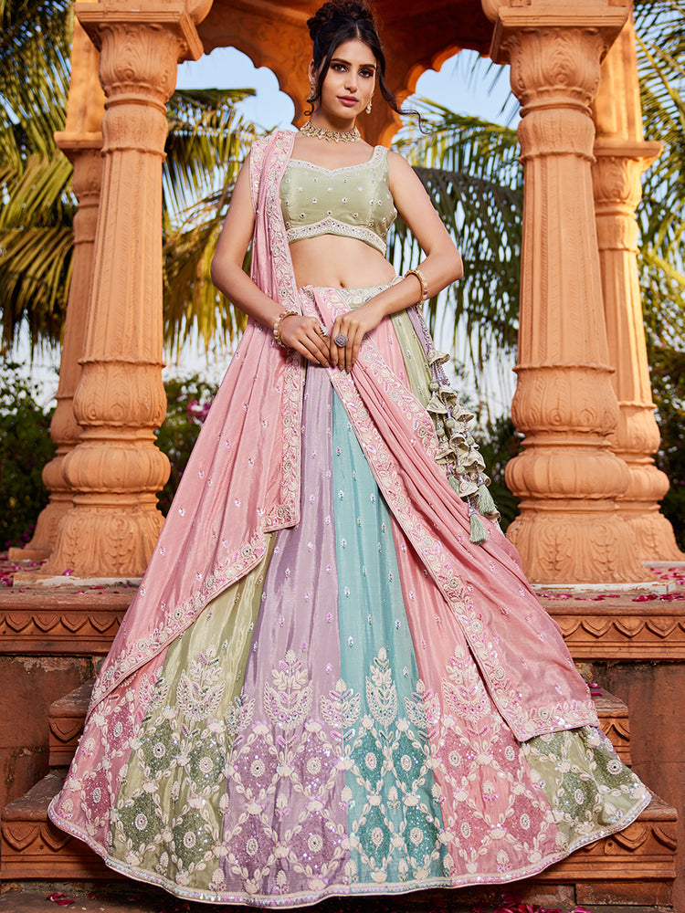 Pink Chiffon Sequinse embroidery Semi-Stitched Lehenga choli & Dupatta ClothsVilla