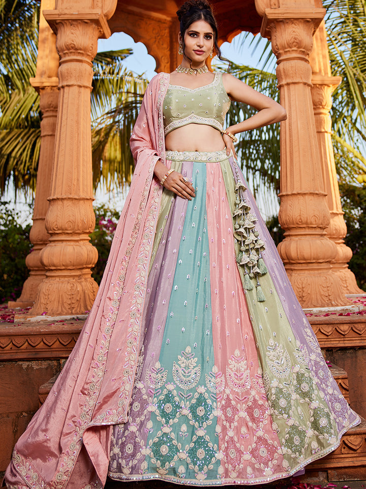 Pink Chiffon Sequinse embroidery Semi-Stitched Lehenga choli & Dupatta ClothsVilla