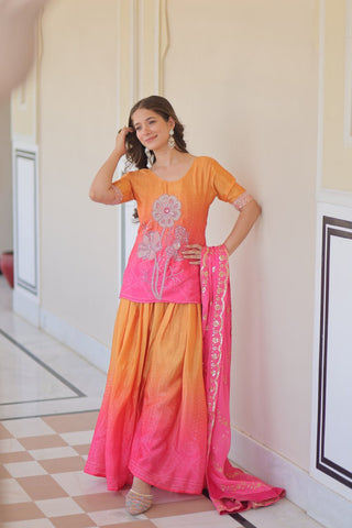 Pink Chinnon Print Kurti Set with Rich Beads Embroidery & Tebby Silk Dupatta – 3-Piece Ethnic Wear for Women ClothsVilla