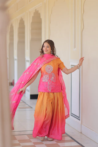 Pink Chinnon Print Kurti Set with Rich Beads Embroidery & Tebby Silk Dupatta – 3-Piece Ethnic Wear for Women ClothsVilla