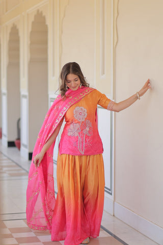 Pink Chinnon Print Kurti Set with Rich Beads Embroidery & Tebby Silk Dupatta – 3-Piece Ethnic Wear for Women ClothsVilla