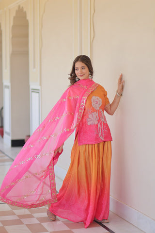 Pink Chinnon Print Kurti Set with Rich Beads Embroidery & Tebby Silk Dupatta – 3-Piece Ethnic Wear for Women ClothsVilla