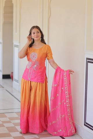 Pink Chinnon Print Kurti Set with Rich Beads Embroidery & Tebby Silk Dupatta – 3-Piece Ethnic Wear for Women ClothsVilla