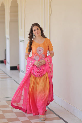 Pink Chinnon Print Kurti Set with Rich Beads Embroidery & Tebby Silk Dupatta – 3-Piece Ethnic Wear for Women ClothsVilla