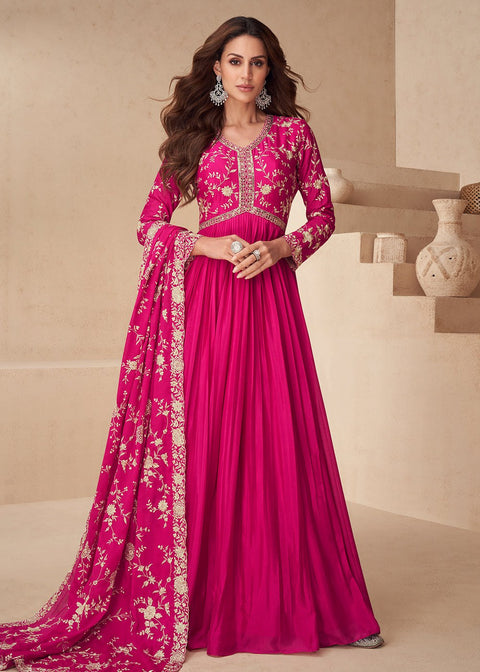 Pink Chinon Embroidered Gown ClothsVilla Main image