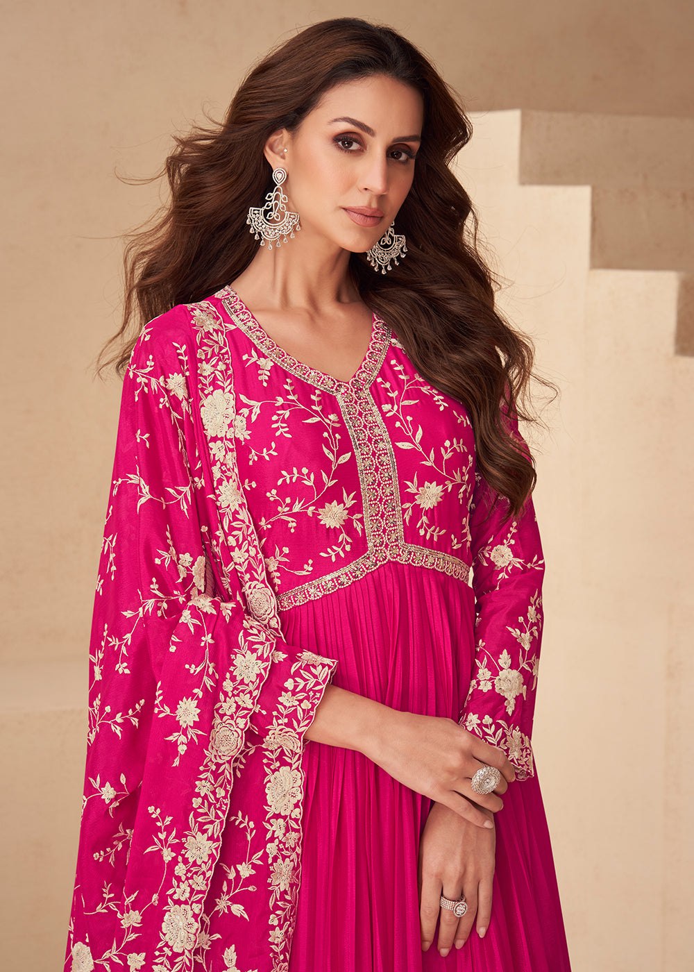 Pink Chinon Embroidered Gown ClothsVilla