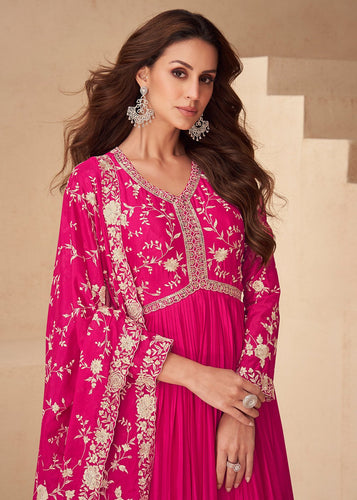 Pink Chinon Embroidered Gown ClothsVilla