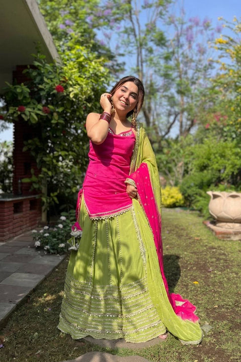 Pink Chinon Embroidered Top Lehenga Set ClothsVilla Main image