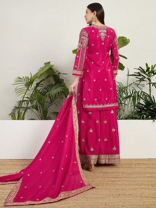 Pink Chinon Kurta Palazzo Set ClothsVilla