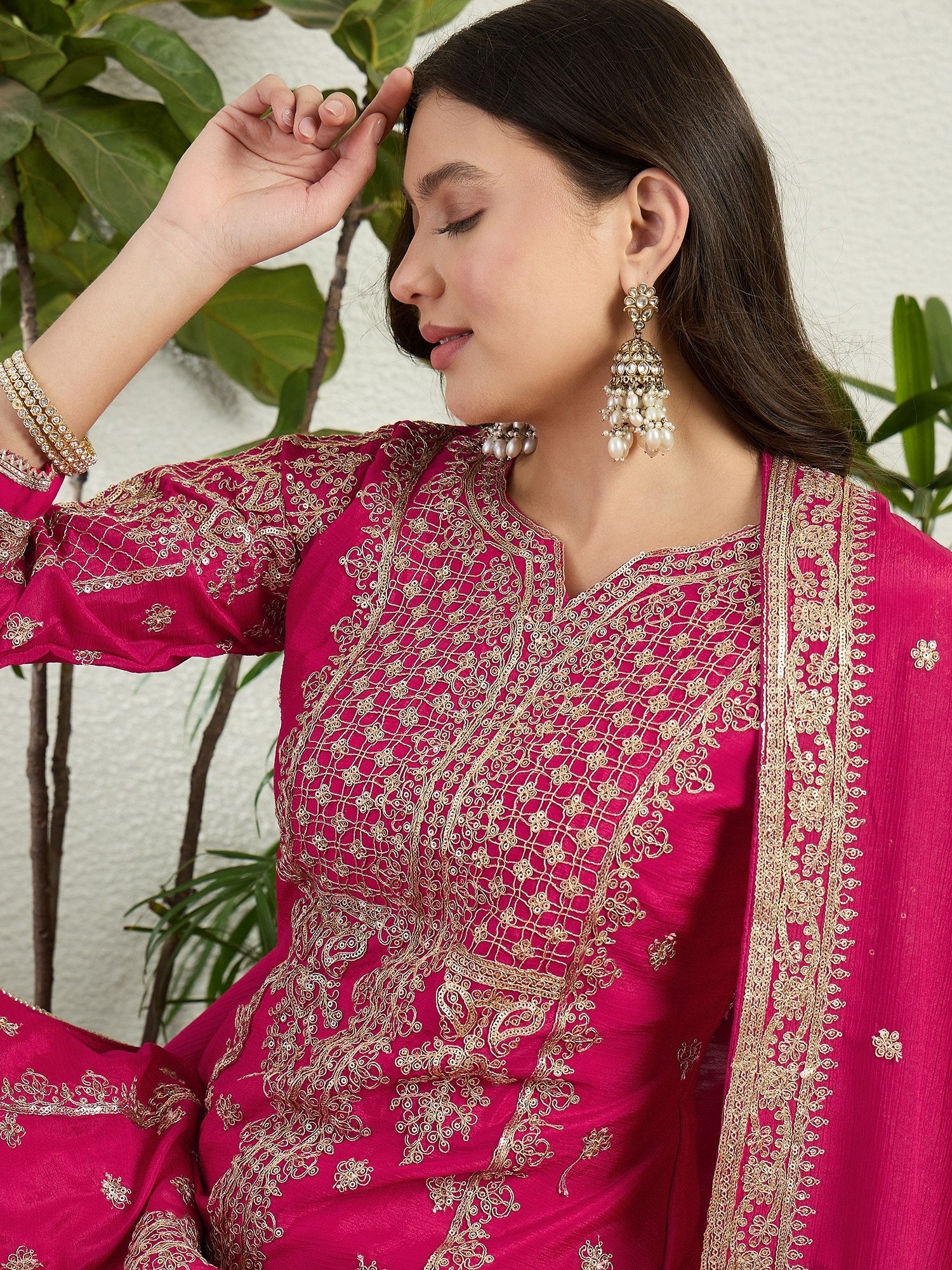 Pink Chinon Kurta Palazzo Set ClothsVilla