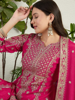 Pink Chinon Kurta Palazzo Set ClothsVilla
