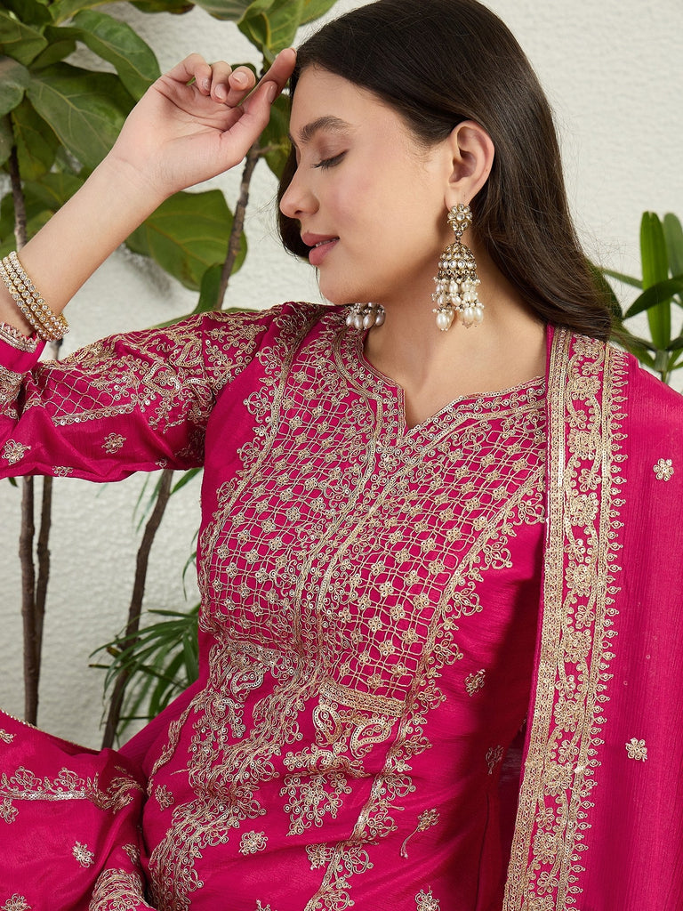 Pink Chinon Kurta Palazzo Set ClothsVilla