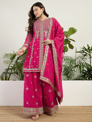 Pink Chinon Kurta Palazzo Set ClothsVilla