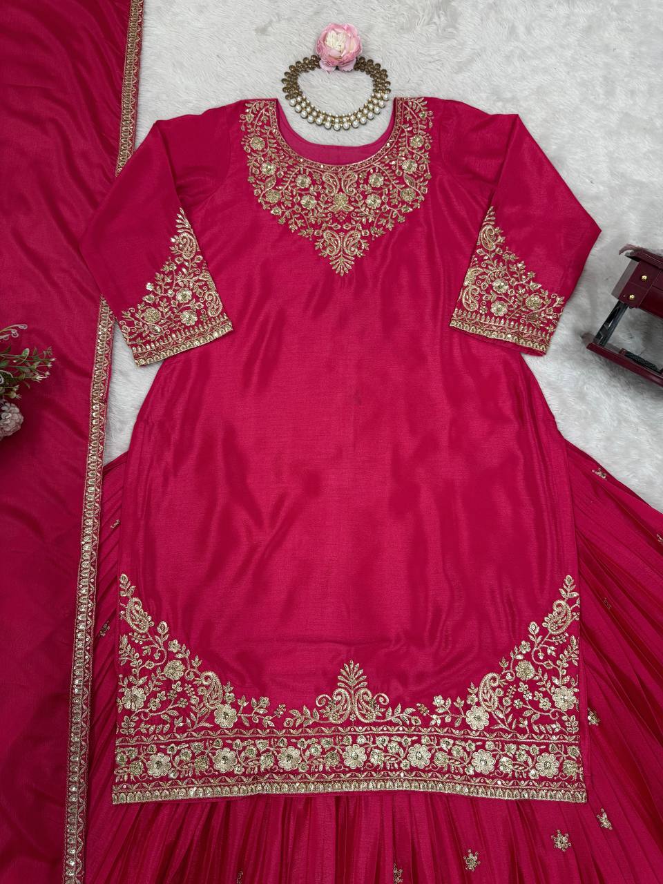 Pink Chinon Silk Lehenga Set with Sequin Work & Lace Border Dupatta  Full-Stitched Traditional Wear ClothsVilla