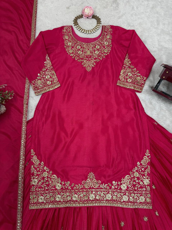 Pink Chinon Silk Lehenga Set with Sequin Work & Lace Border Dupatta  Full-Stitched Traditional Wear ClothsVilla