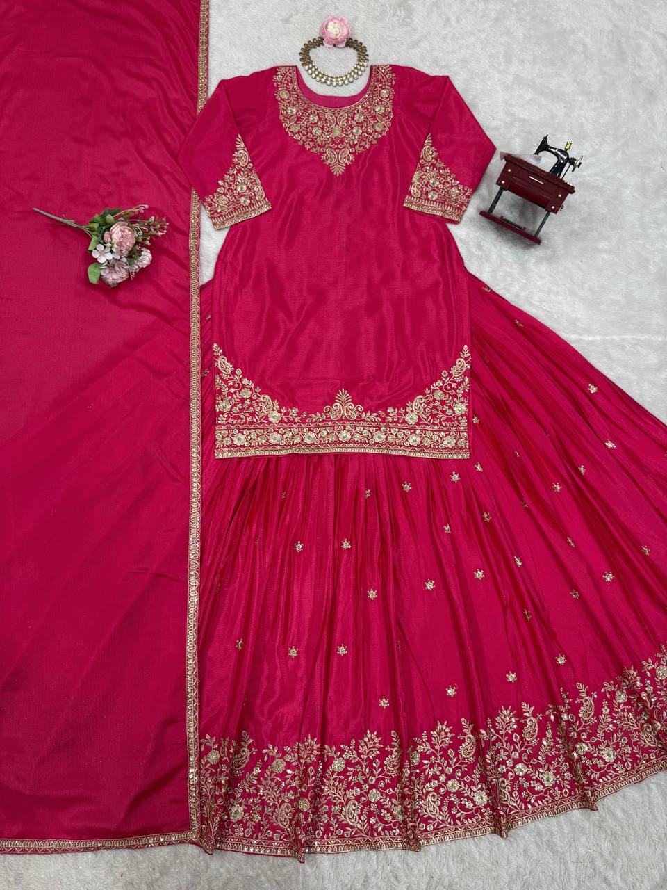 Pink Chinon Silk Lehenga Set with Sequin Work & Lace Border Dupatta  Full-Stitched Traditional Wear ClothsVilla