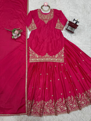 Pink Chinon Silk Lehenga Set with Sequin Work & Lace Border Dupatta  Full-Stitched Traditional Wear ClothsVilla