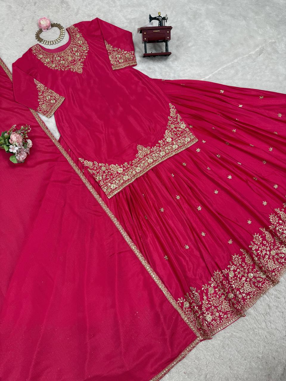 Pink Chinon Silk Lehenga Set with Sequin Work & Lace Border Dupatta  Full-Stitched Traditional Wear ClothsVilla
