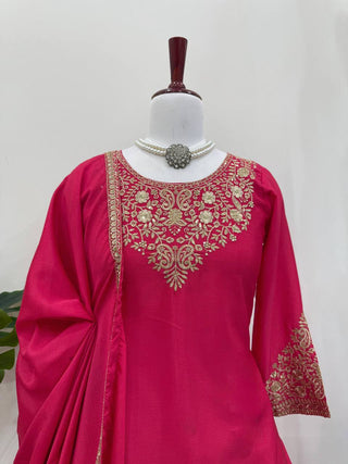 Pink Chinon Silk Lehenga Set with Sequin Work & Lace Border Dupatta  Full-Stitched Traditional Wear ClothsVilla