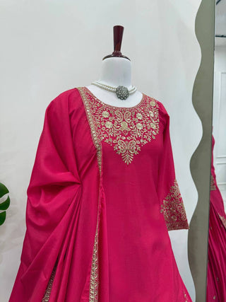 Pink Chinon Silk Lehenga Set with Sequin Work & Lace Border Dupatta  Full-Stitched Traditional Wear ClothsVilla