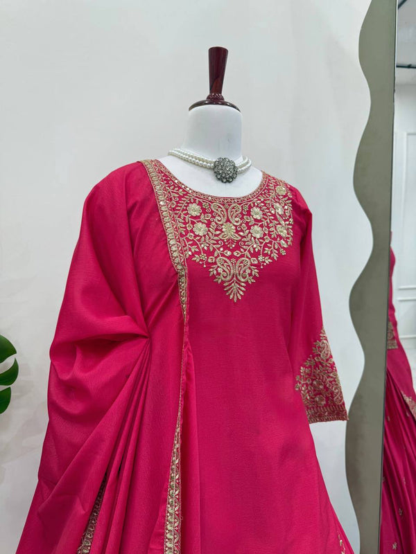 Pink Chinon Silk Lehenga Set with Sequin Work & Lace Border Dupatta  Full-Stitched Traditional Wear ClothsVilla