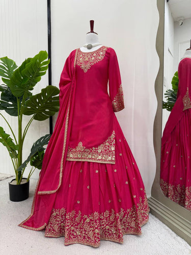 Pink Chinon Silk Lehenga Set with Sequin Work & Lace Border Dupatta  Full-Stitched Traditional Wear ClothsVilla