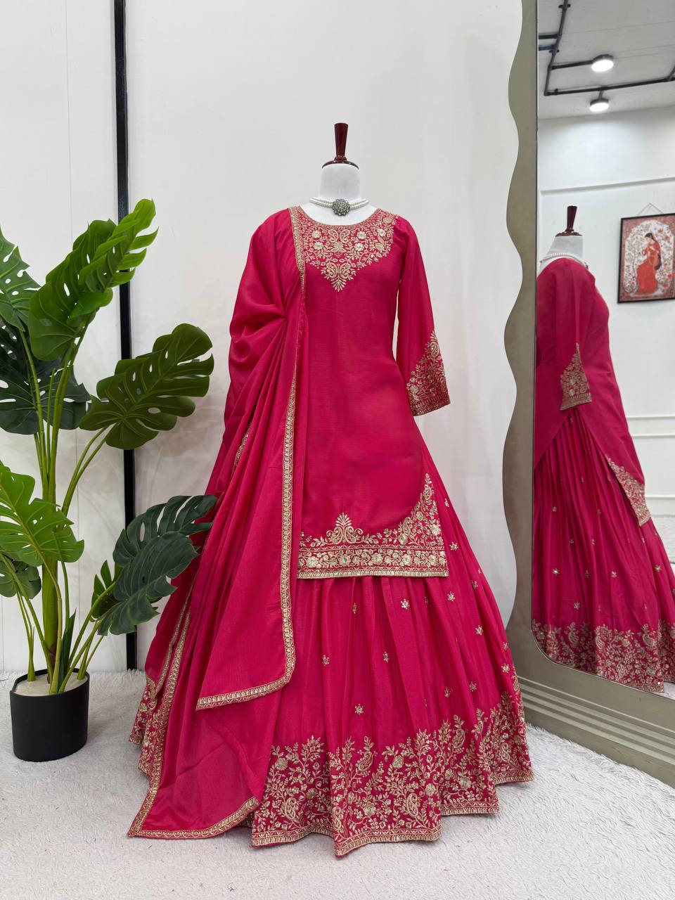 Pink Chinon Silk Lehenga Set with Sequin Work & Lace Border Dupatta  Full-Stitched Traditional Wear ClothsVilla