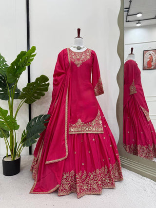 Pink Chinon Silk Lehenga Set with Sequin Work & Lace Border Dupatta  Full-Stitched Traditional Wear ClothsVilla