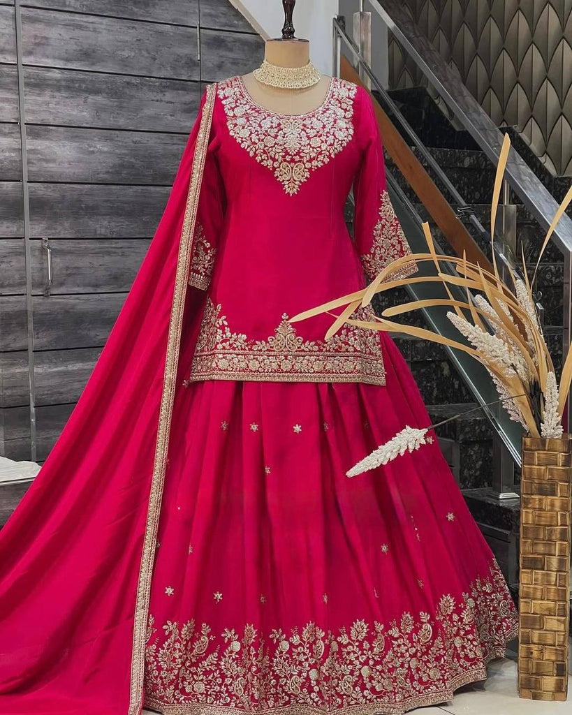 Pink Chinon Silk Lehenga Set with Sequin Work & Lace Border Dupatta  Full-Stitched Traditional Wear ClothsVilla