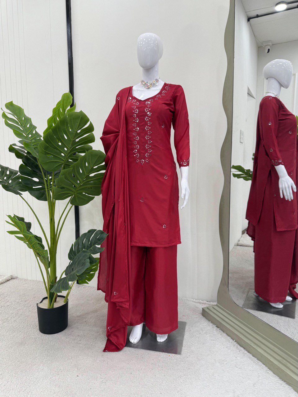 Pink Chinon Silk Thread & Sequin Embroidered Salwar Suit Set with Dupatta ClothsVilla